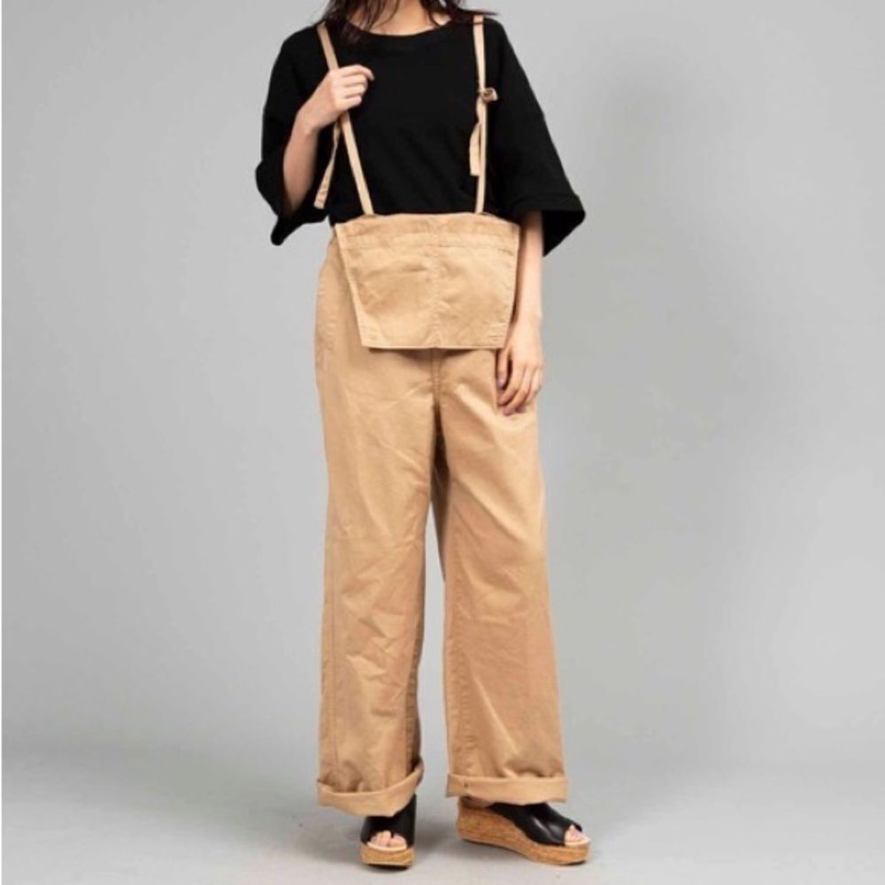 Johnbull Tan Convertible Denim Bib Overalls Wide Leg Unisex Size Medium New
